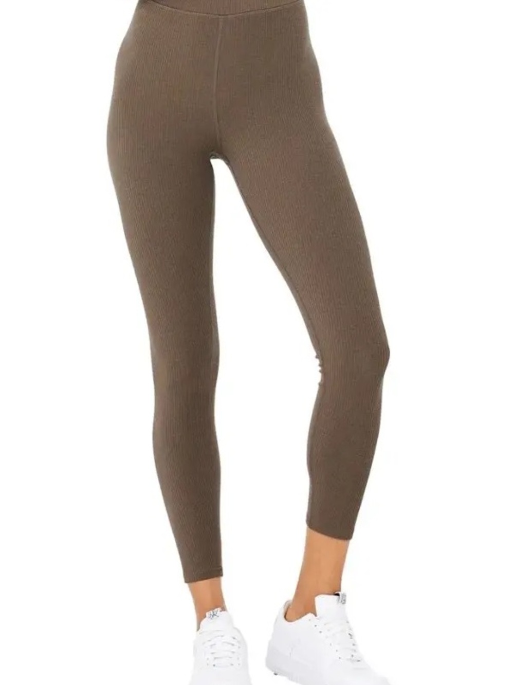 Ribbed High-Waist Blissful Leggings in Olive Brown